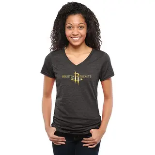 Women's Houston Rockets Gold Collection V-Neck Tri-Blend T-Shirt - Black
